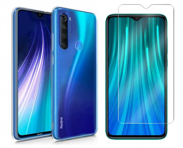 Redmi Note 8 Kılıf Şeffaf Silikon Kılıf Kamera Korumalı + Cam ürün görseli 1