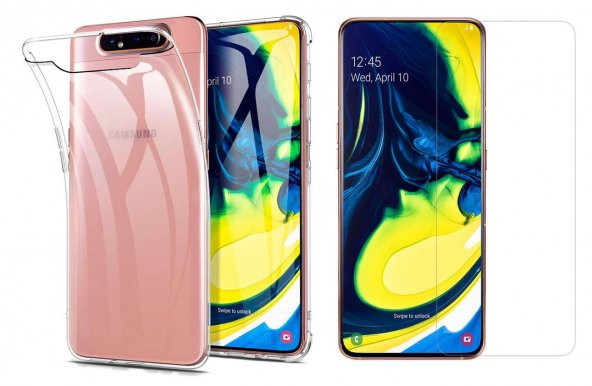 Samsung Galaxy A80 Kılıf Şeffaf Silikon Kılıf + Temperli Cam ürün görseli 1