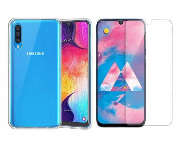 Samsung Galaxy A50 Zore Şeffaf Esnek Silikon Kılıf + Kırılmaz Cam ürün görseli 1