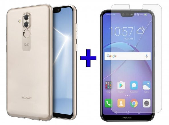Huawei Mate 20 Lite Kılıf Kamera Korumalı Şeffaf Silikon + Cam ürün görseli 1