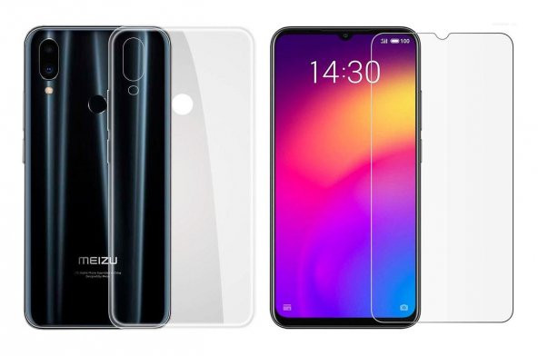 Meizu Note 9 Kılıf Şeffaf Silikon Kılıf Kamera Korumalı + Cam ürün görseli 1