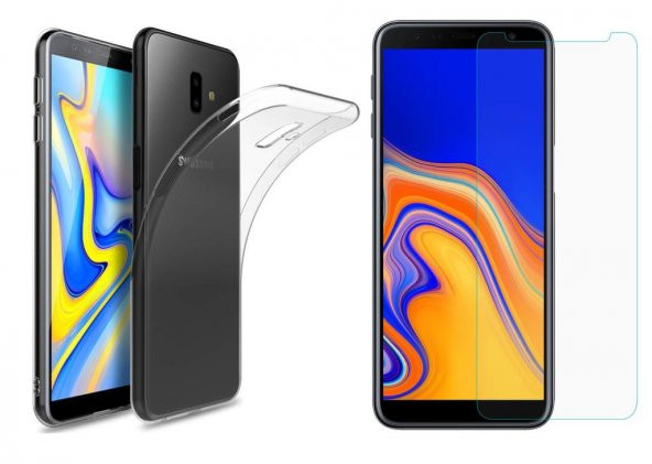 Samsung Galaxy J6 Plus Şeffaf Esnek Silikon Kılıf + Kırılmaz Cam ürün görseli 1