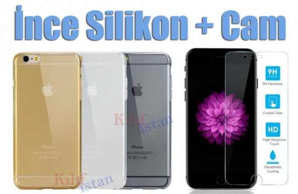 iPhone 6 6S 4.7 İnce şeffaf Silikon Kılıf + Esnek Nano Cam ürün görseli 1