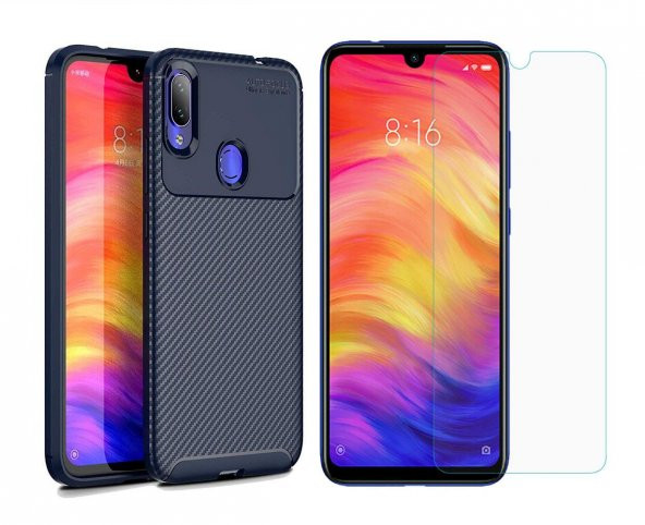 Xiaomi Redmi Note 7 Kılıf Zore Antişok Karbon Silikon Kapak + Nano Cam ürün görseli 1