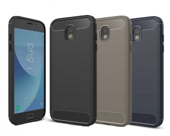 Samsung Galaxy J7 Pro Kılıf Karbon Fiber Silikon Kapak + Cam ürün görseli 1