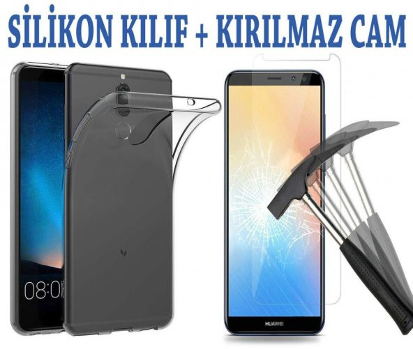 Huawei Mate 10 Lite Şeffaf Silikon + Cam Ekran Koruyucu ürün görseli 1