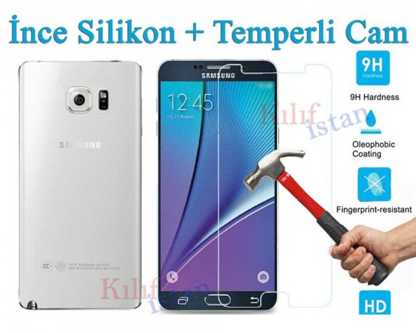 Samsung Galaxy Note 5 İnce Şeffaf Silikon Kılıf + Kırılmaz Cam ürün görseli 1