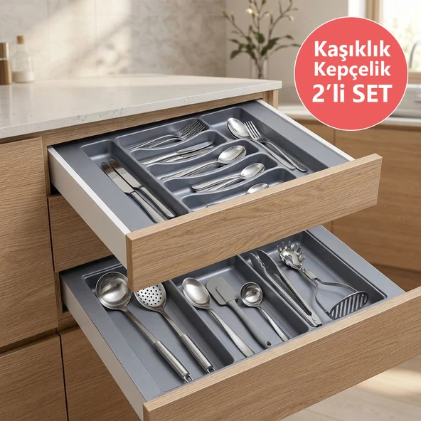 Çekmece İçi Kaşıklık ve Kepçelik 2 li Set 42 x 49 cm Gri ürün görseli 1
