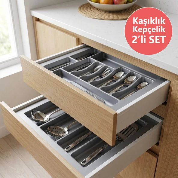 Çekmece İçi Kaşıklık ve Kepçelik 2 li Set 55 x 49 cm Gri ürün görseli 1