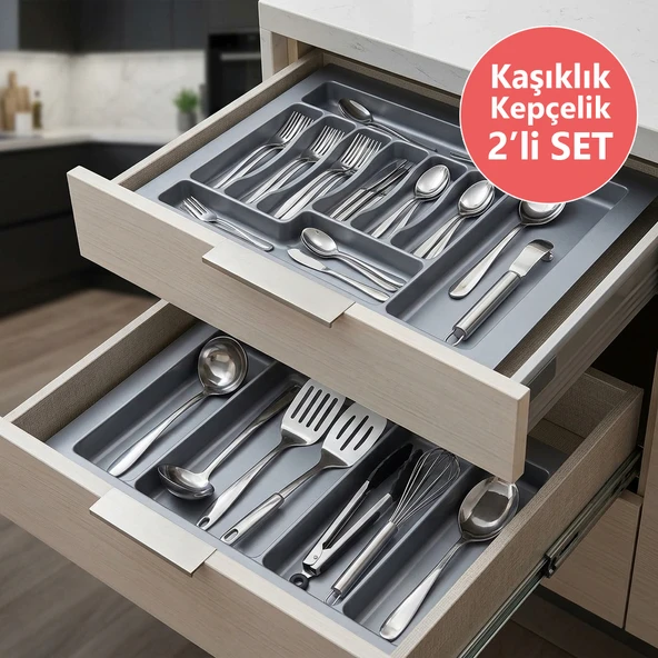 Çekmece İçi Kaşıklık ve Kepçelik 2 li Set 62 x 49 cm Gri ürün görseli 1