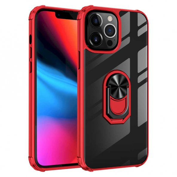 Apple iPhone 13 Pro Kılıf Yüzüklü Arkası Şeffaf Antişok Silikon Kapak ürün görseli 1