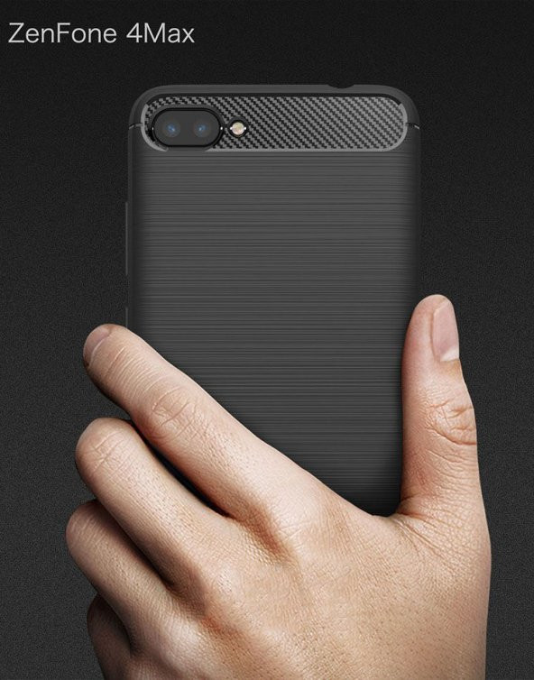 Asus Zenfone 4 Max ZC554KL Kılıf Karbon Fiber Silikon Kapak + Cam ürün görseli 1