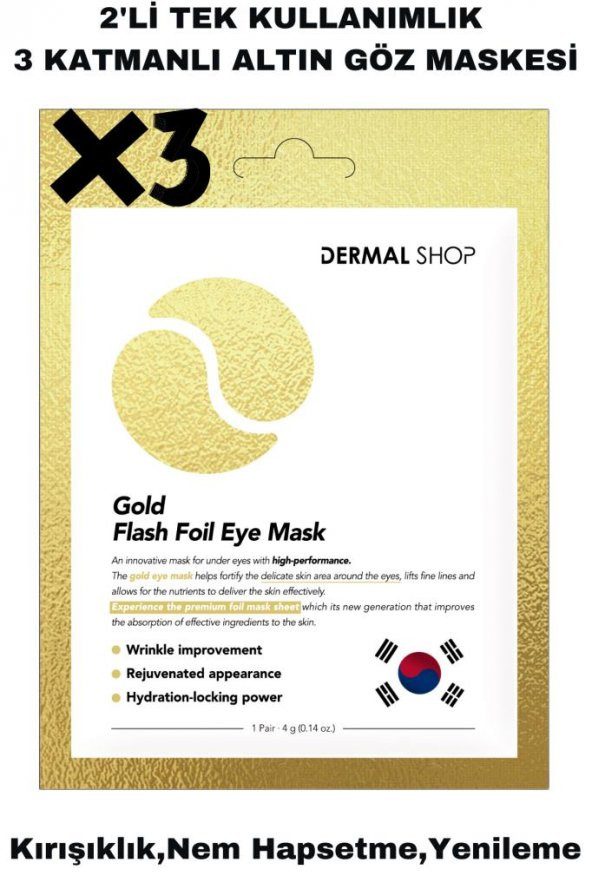 Dermal 3 ADET Tek Kullanımlık 3 Katmanlı Altın Folyo Göz Maskesi X3 Adet ürün görseli 1
