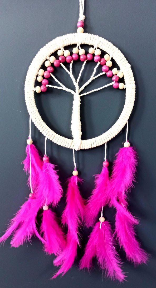 Fuşya Kuş Tüylü Hayat Ağacı Dream Catcher Duvar Süsü ürün görseli 1