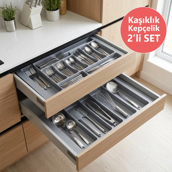 Çekmece İçi Kaşıklık ve Kepçelik 2 li Set 67 x 49 cm Gri ürün görseli 1