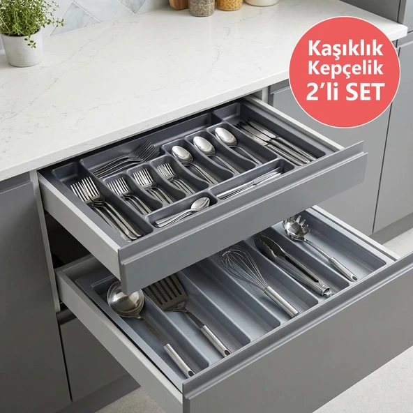 Çekmece İçi Kaşıklık ve Kepçelik 2 li Set 75 x 49 cm Gri ürün görseli 1