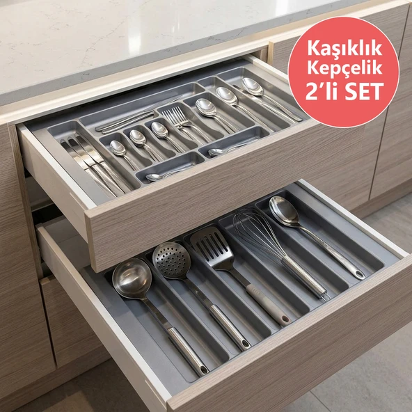 Çekmece İçi Kaşıklık ve Kepçelik 2 li Set 85 x 49 cm Gri ürün görseli 1