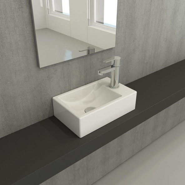 Bocchi Milano Dar Sağ Lavabo 1419-001-0126 Parlak Beyaz ürün görseli 1