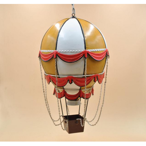 Jayland Metal Eskitilmiş Retro Sarı Sıcak Hava Balonu ürün görseli 1