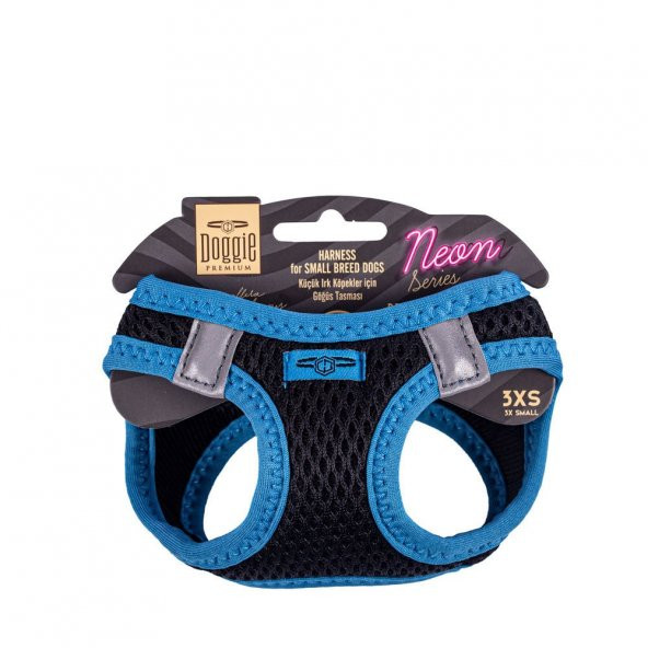 Doggie Havalı Dokuma Neon Serisi Küçük Irk Göğüs Tasması Mavi 3XS-22-26Cm * ürün görseli 1