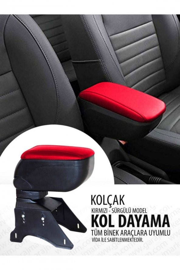 Üniversal Sürgülü Kolçak Oto Kol Dayama Kırmızı ürün görseli 1