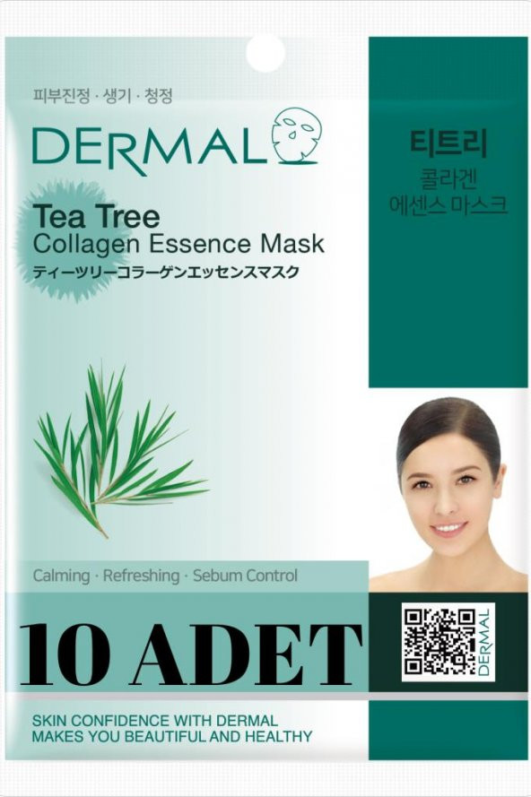 DERMAL 10  ADET Çay Ağacı Kolajen Yüz Maskesi I Sebum Kontrolü, Yatıştırıcı, Canlandırıcı ürün görseli 1