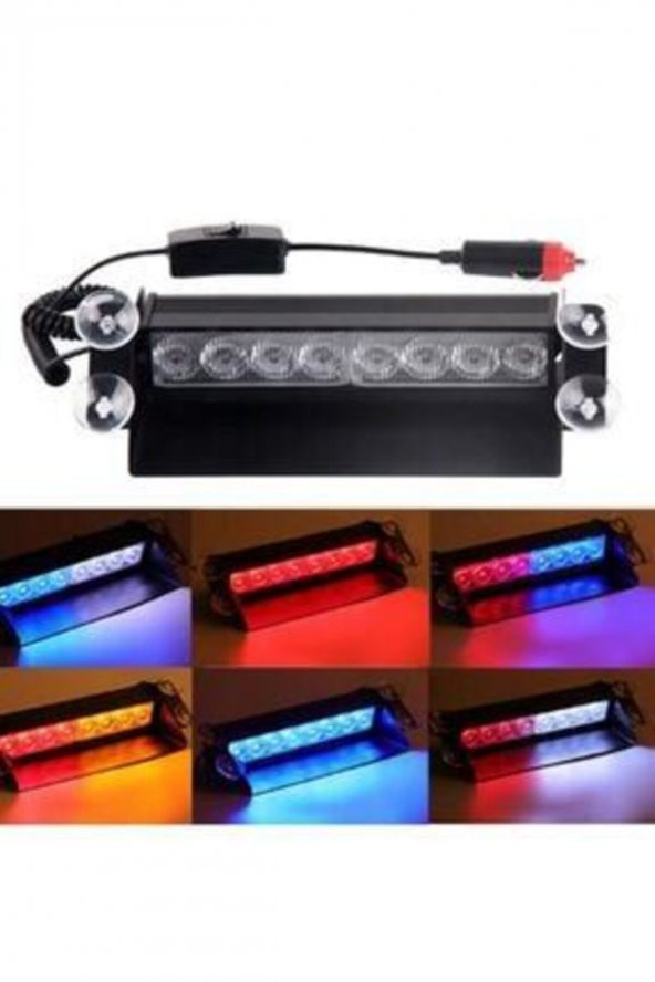 Araç Içi Vantuzlu Çakar Lamba Kırmızı-mavi 12v 6 Ledli 7 Modlu ürün görseli 1