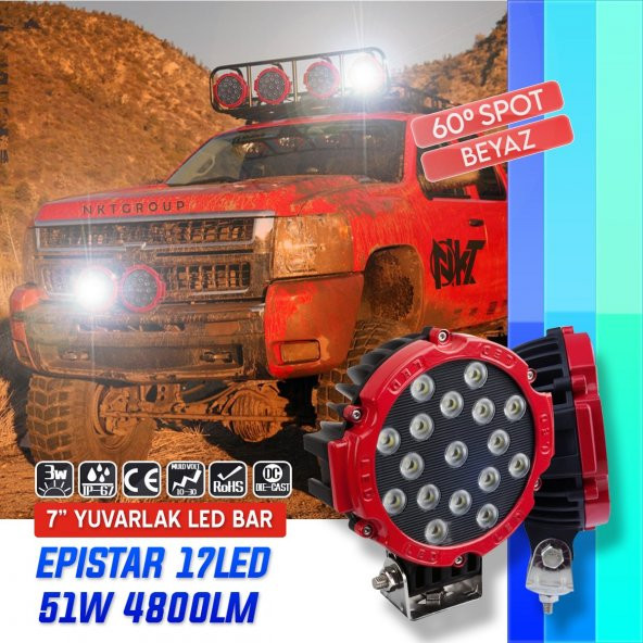POINT MARKETING  7 Inc 17 Led Yuvarlak Offroad Lamba 51w Beyaz Led ürün görseli 1
