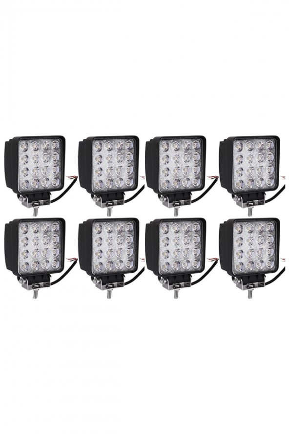 8 Adet 16 Led Off Road Kare Çalışma Lambası Sis Lambası Projektör Gündüz Farı 48 Watt ürün görseli 1