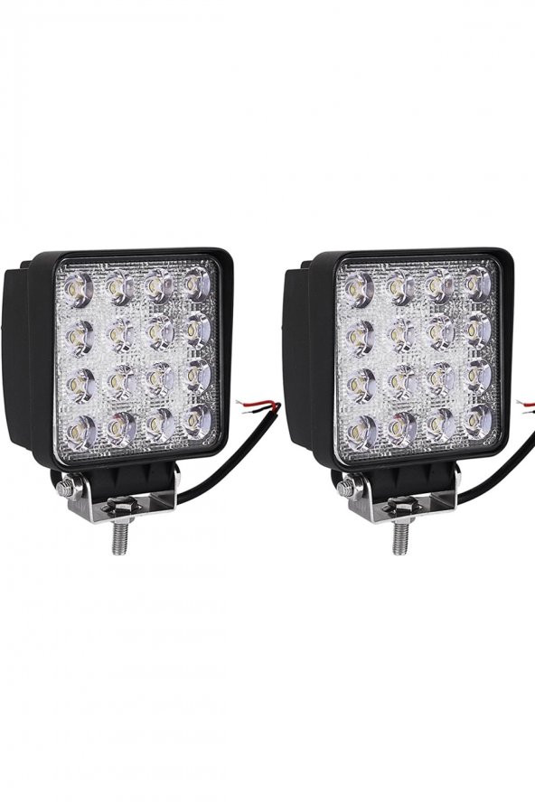 2 Adet 16 Led Off Road Kare Çalışma Lambası Sis Lambası Projektör Gündüz Farı 48 Watt ürün görseli 1