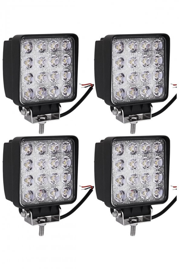 4 Adet 16 Led Off Road Kare Çalışma Lambası Sis Lambası Projektör Gündüz Farı 48 Watt ürün görseli 1