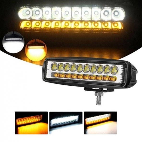 POINT MARKETING 18 Led 54 W Beyaz 3 Modlu Turuncu Beyaz Flashlı Gündüz Ledi Off Road Far Çalışma LambasI ürün görseli 1