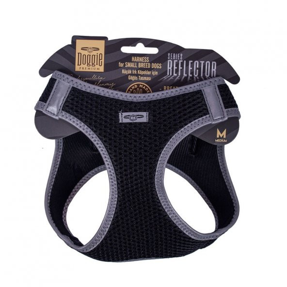 Doggie Havalı Dokuma Reflektör Serisi Küçük Irk Göğüs Tasması Siyah M-38-44Cm ürün görseli 1