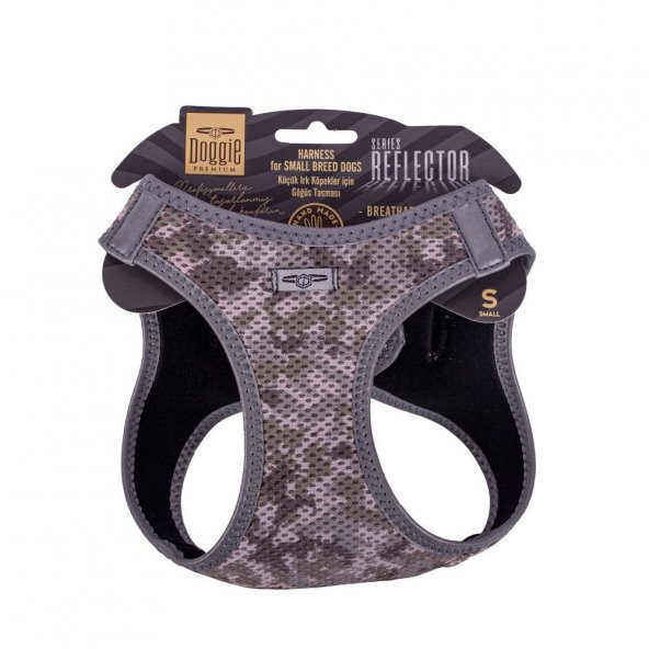 Doggie Havalı Dokuma Reflektör Serisi Küçük Irk Göğüs Tasması Kamuflaj S-32-38Cm ürün görseli 1