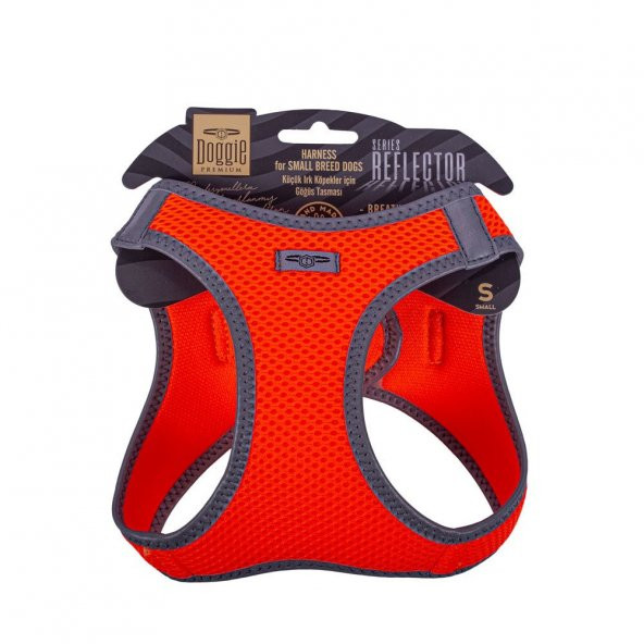 Doggie Havalı Dokuma Reflektör Serisi Küçük Irk Göğüs Tasması Turuncu S-32-38Cm ürün görseli 1