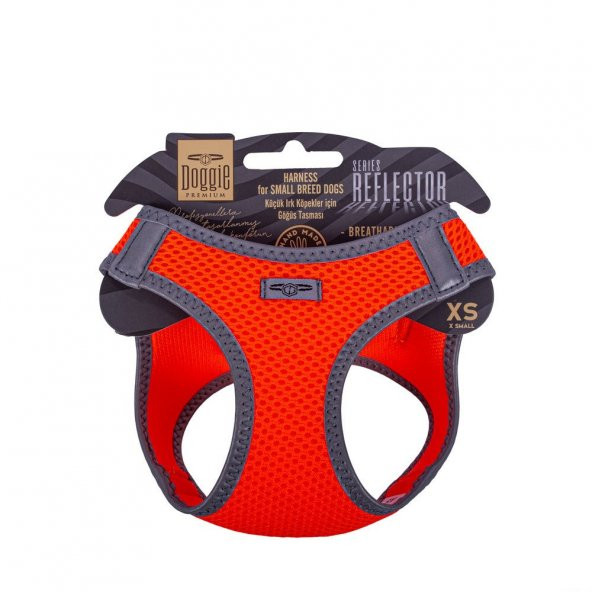 Doggie Havalı Dokuma Reflektör Serisi Küçük Irk Göğüs Tasması Turuncu XS-30-34Cm ürün görseli 1