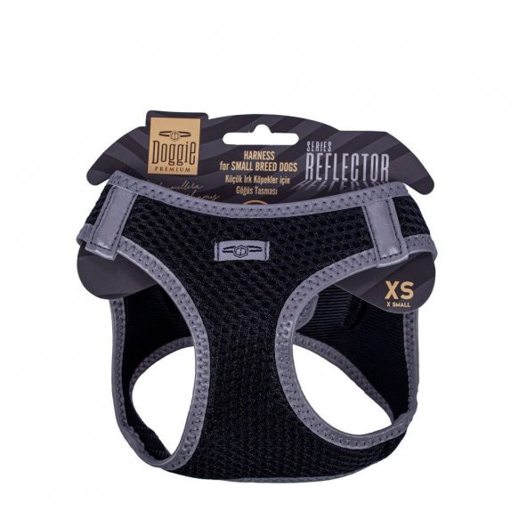 Doggie Havalı Dokuma Reflektör Serisi Küçük Irk Göğüs Tasması Siyah XS-30-34Cm ürün görseli 1