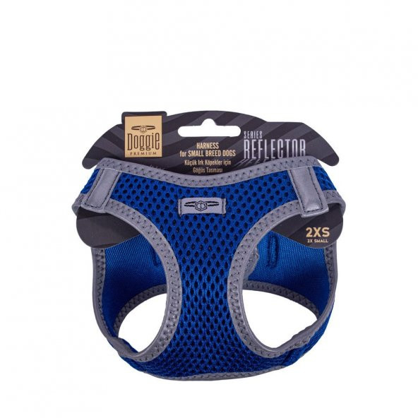 Doggie Havalı Dokuma Reflektör Serisi Küçük Irk Göğüs Tasması Mavi 2XS-26-30Cm ürün görseli 1