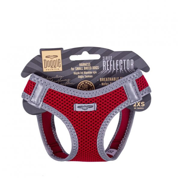 Doggie Havalı Dokuma Reflektör Serisi Küçük Irk Göğüs Tasması Kırmızı 2XS-26-30Cm ürün görseli 1