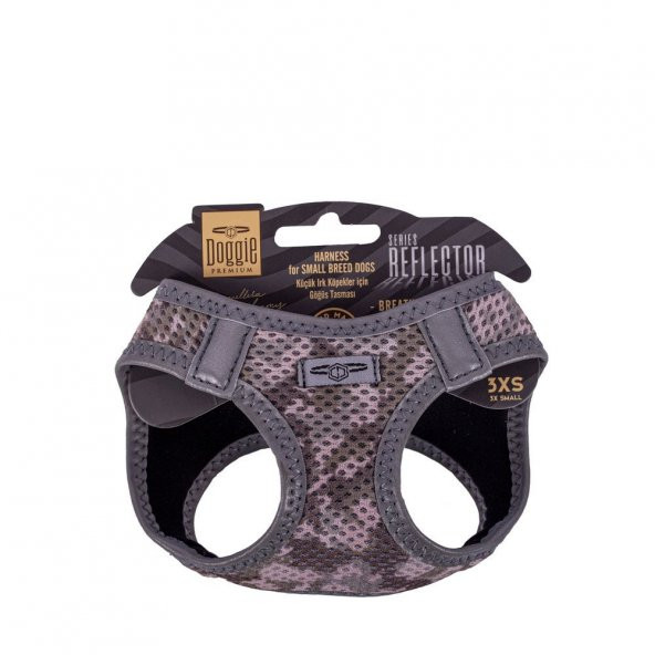 Doggie Havalı Dokuma Reflektör Serisi Küçük Irk Göğüs Tasması Kamuflaj 3XS-22-26Cm ürün görseli 1