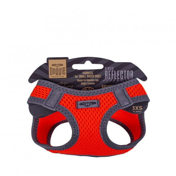 Doggie Havalı Dokuma Reflektör Serisi Küçük Irk Göğüs Tasması Turuncu 3XS-22-26Cm ürün görseli 1