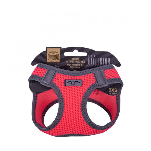 Doggie Havalı Dokuma Reflektör Serisi Küçük Irk Göğüs Tasması Kırmızı 3XS-22-26Cm ürün görseli 1