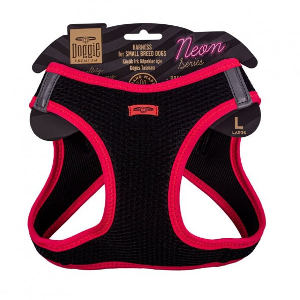 Doggie Havalı Dokuma Neon Serisi Küçük Irk Göğüs Tasması Pembe L-42-48Cm ürün görseli 1