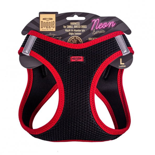 Doggie Havalı Dokuma Neon Serisi Küçük Irk Göğüs Tasması Kırmızı L-42-48Cm ürün görseli 1