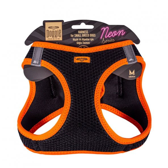 Doggie Havalı Dokuma Neon Serisi Küçük Irk Göğüs Tasması Turuncu M-38-44Cm ürün görseli 1