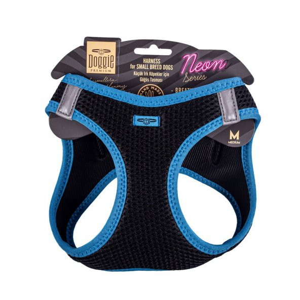 Doggie Havalı Dokuma Neon Serisi Küçük Irk Göğüs Tasması Mavi M-38-44Cm ürün görseli 1
