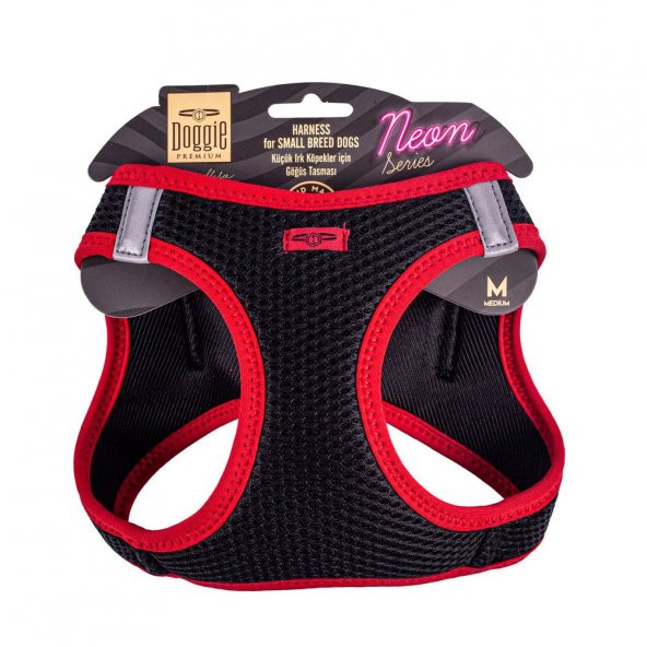 Doggie Havalı Dokuma Neon Serisi Küçük Irk Göğüs Tasması Kırmızı M-38-44Cm ürün görseli 1