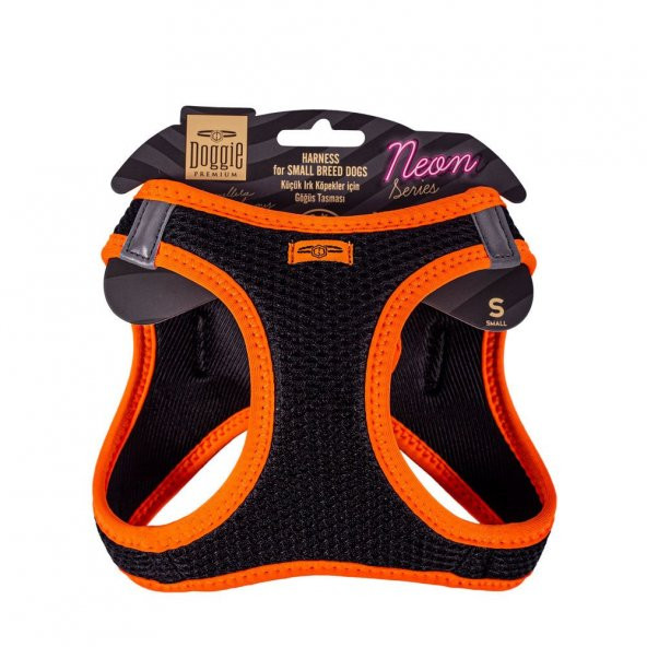 Doggie Havalı Dokuma Neon Serisi Küçük Irk Göğüs Tasması Turuncu S-32-38Cm ürün görseli 1