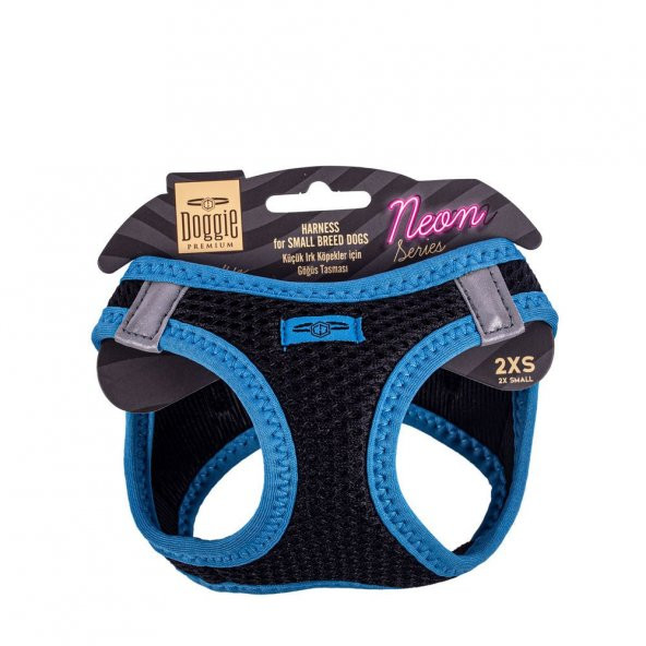 Doggie Havalı Dokuma Neon Serisi Küçük Irk Göğüs Tasması Mavi 2XS-26-30Cm ürün görseli 1