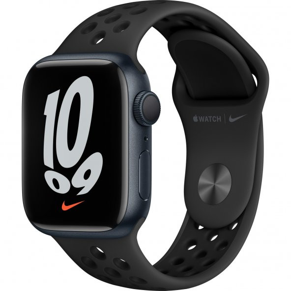 Apple Watch Nike Series 7 GPS, 41mm Gece Yarısı Alüminyum Kasa ve Antrasit/Siyah Nike Spor Kordon - MKN43TU/A ürün görseli 1